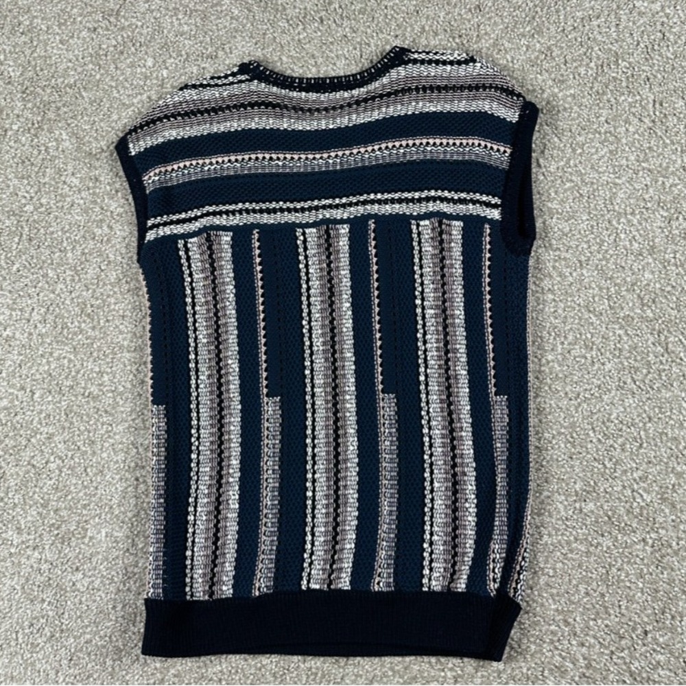 Tory Burch Sweater Womens XS Blue‎ Geometric Top Linen Blend Crochet Sleeveless - Picture 8 of 9